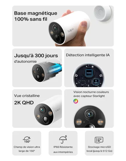 Caméra de Surveillance Extérieure 2K QHD IP66- Tapo C425