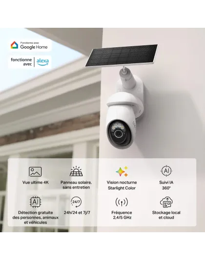 Caméra de Surveillance Solaire 4K Ultra HD IP65 &amp; 360° - Tapo C660 kit